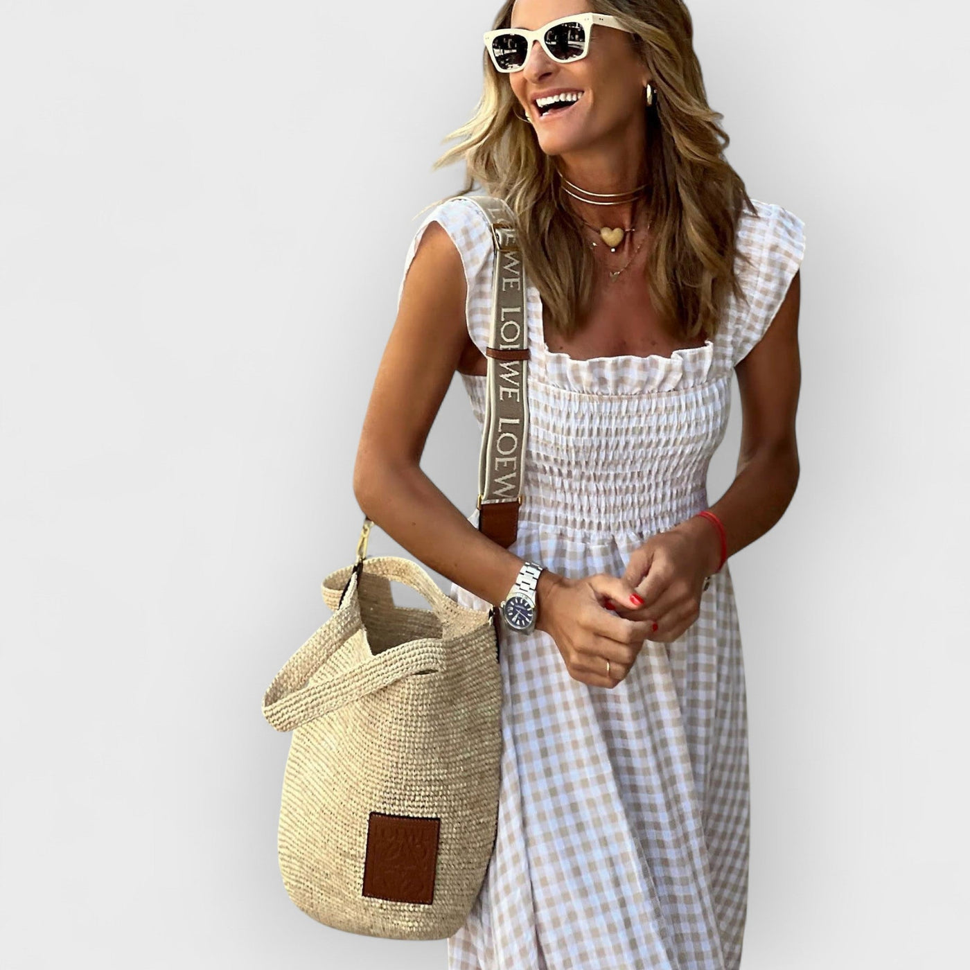 Amaris | Plaid Ruffle-Sleeve Smocked Maxi Dress