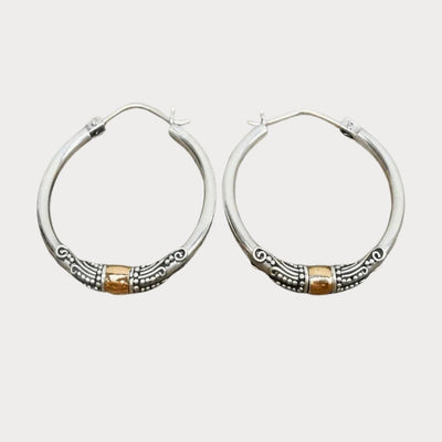 Etched Bloom | Carved Pattern Silver Hoop Earrings