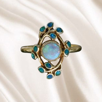 Crystal Depth | Blue Vintage Ring with Crystals & Opal