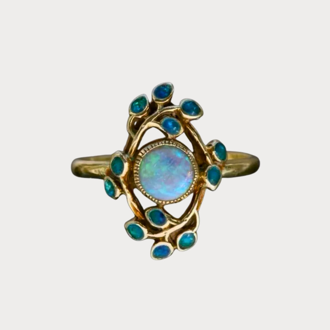 Crystal Depth | Blue Vintage Ring with Crystals & Opal