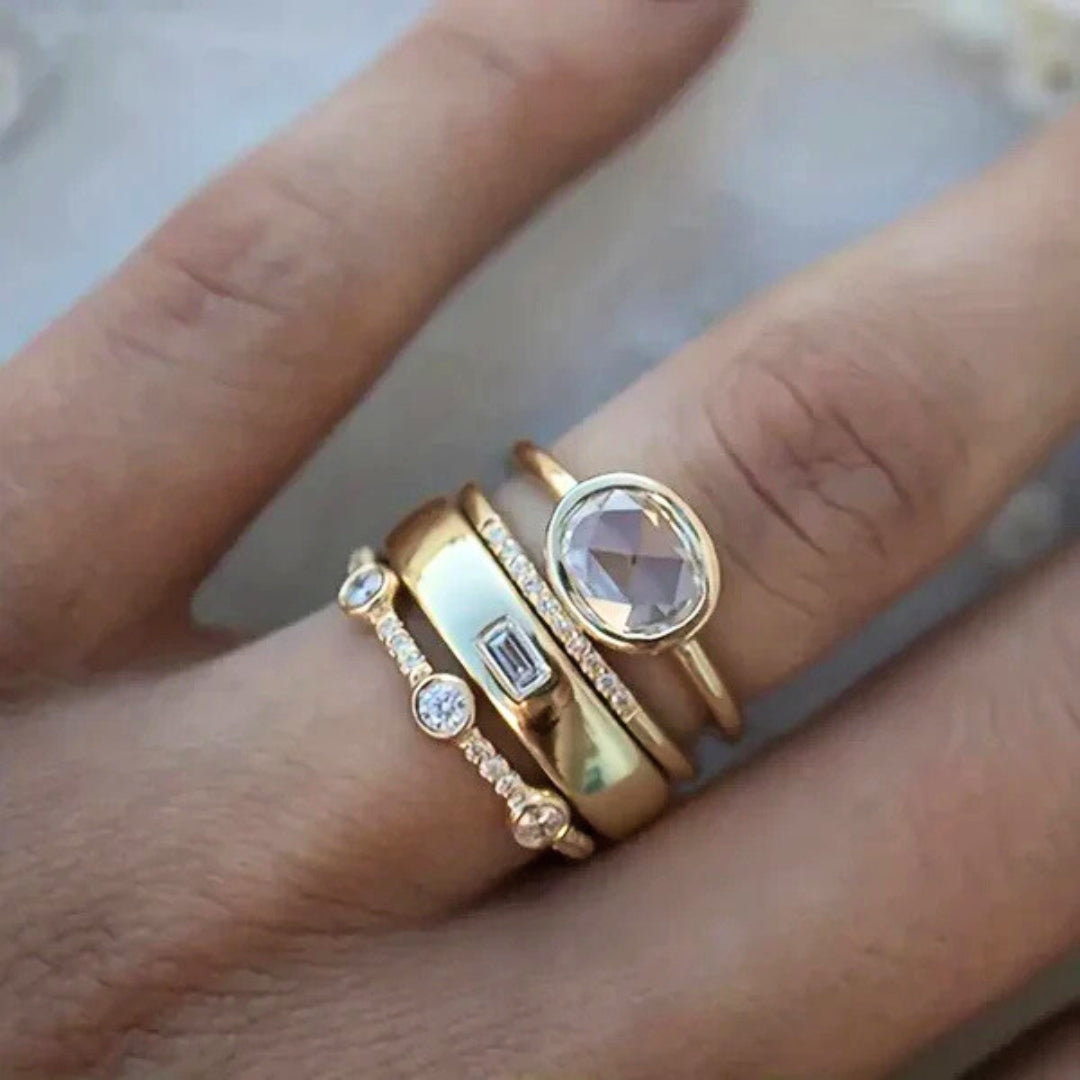 Timeless Halo | Gold Zirconia Ring Set