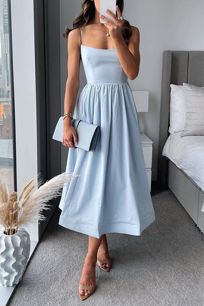 Navy | Chic Strappy A-Line Midi Dress