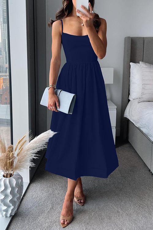 Navy | Chic Strappy A-Line Midi Dress