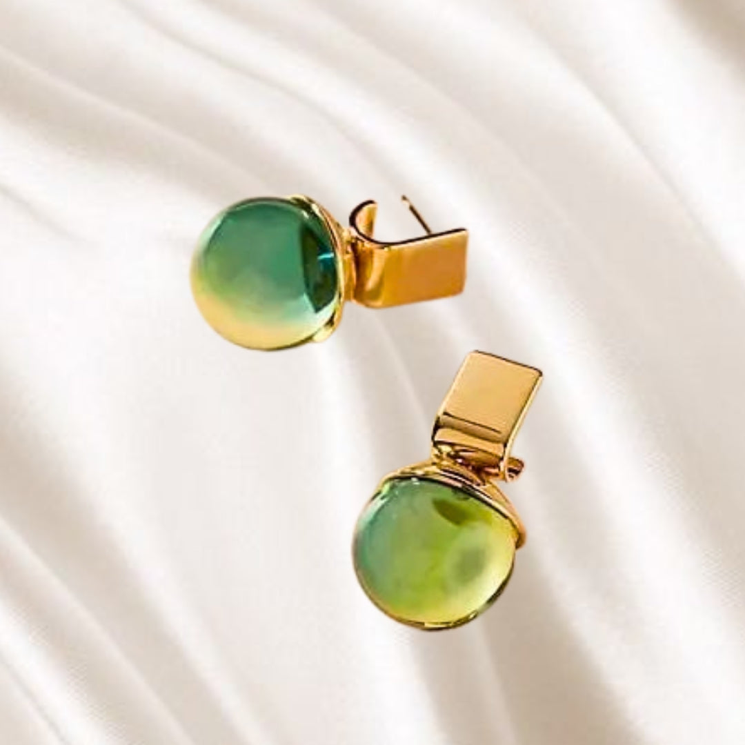 Verdant Glint | Green Crystal Gold Earrings