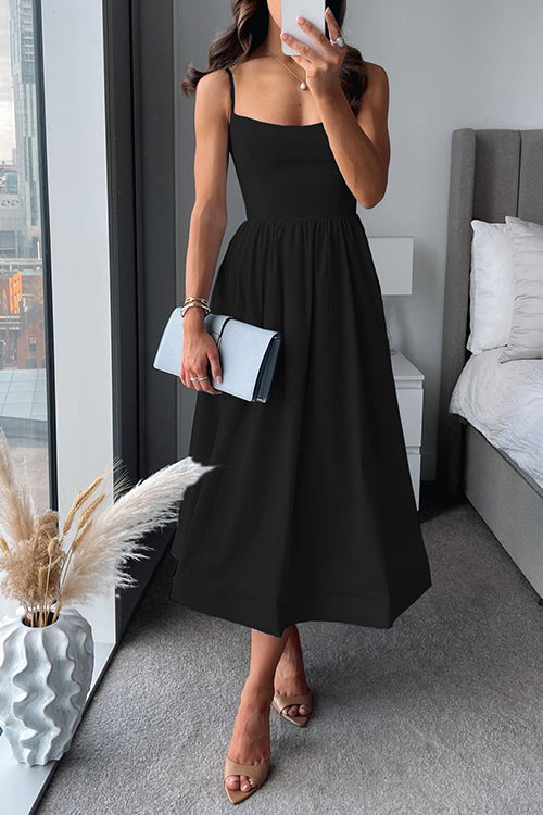 Navy | Chic Strappy A-Line Midi Dress