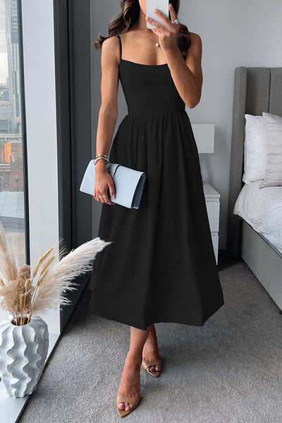 Navy | Chic Strappy A-Line Midi Dress