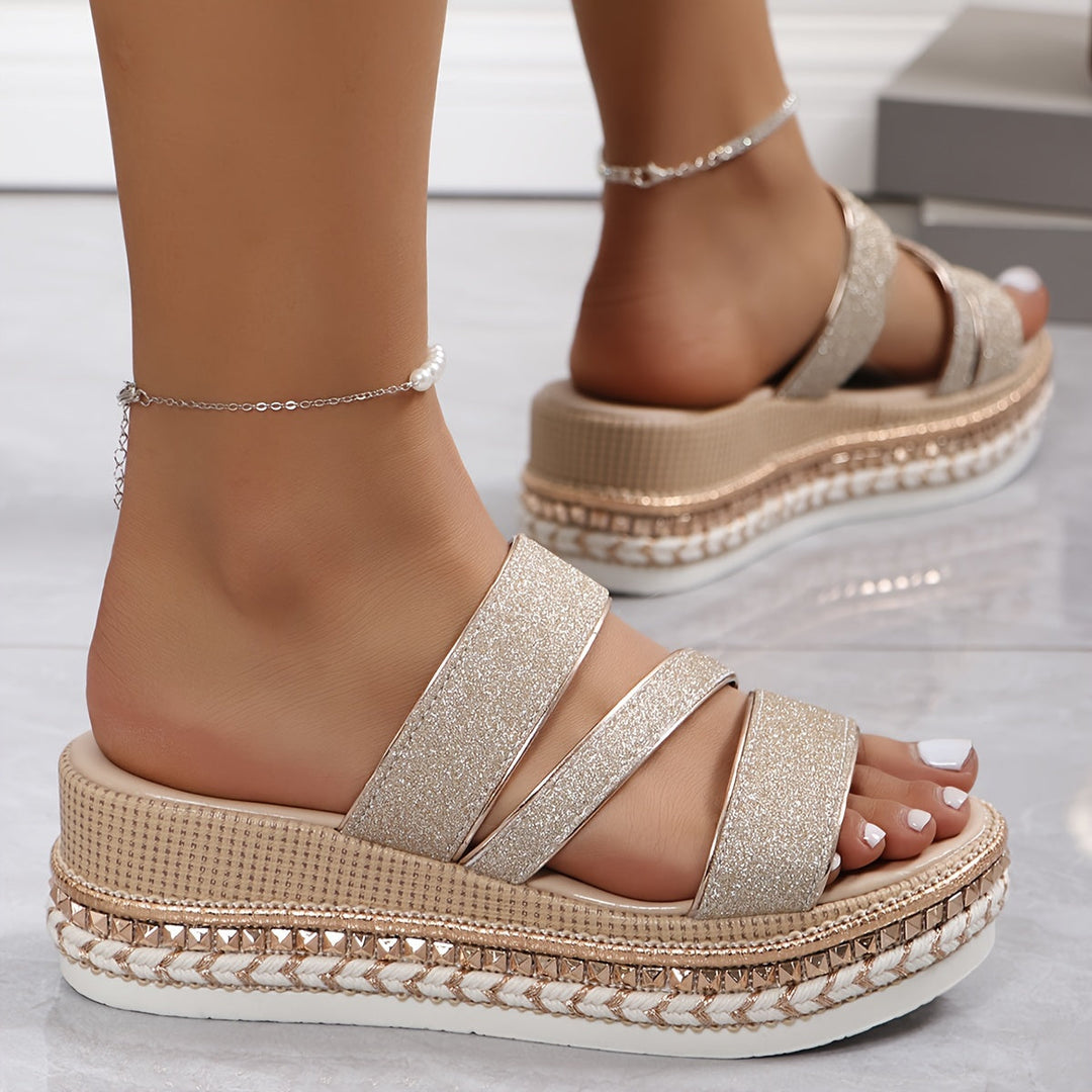 CELINE | COMFORT GLITTER PLATFORM SANDALS