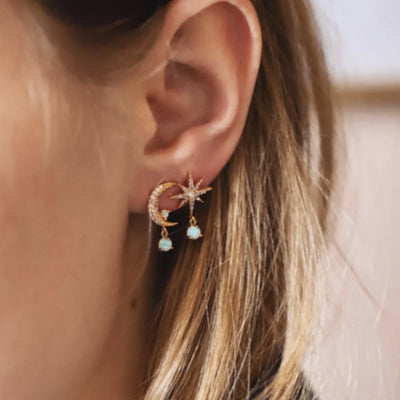Antique Bloom | Gold & Opal Moon & Star Earrings