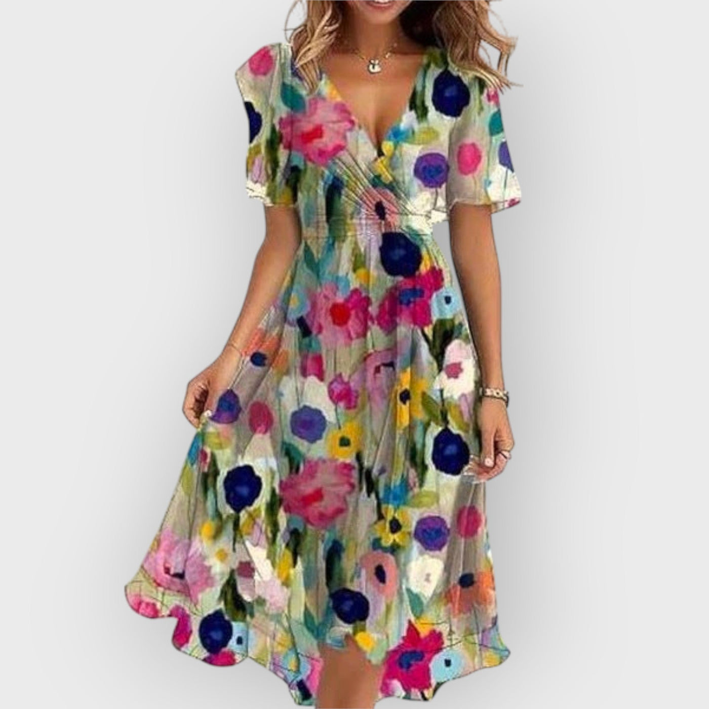 Odette | Stylish V-Neck Floral Midi Dress