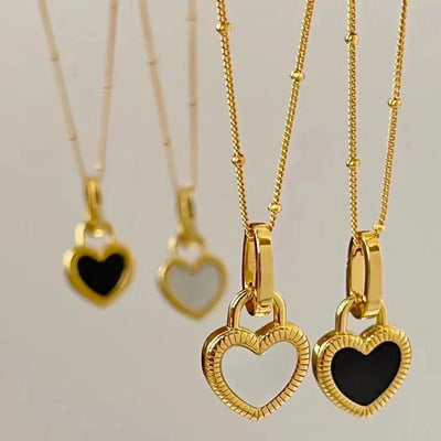 Shadow & Light I Black and White Heart Necklace