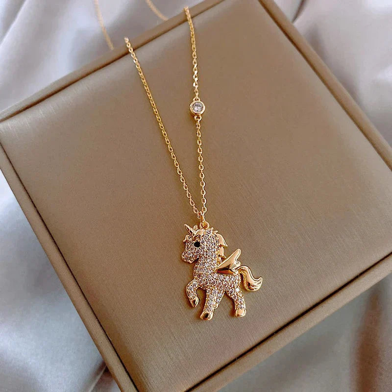 Mythic Spark I Gold Unicorn Zirconium Necklace