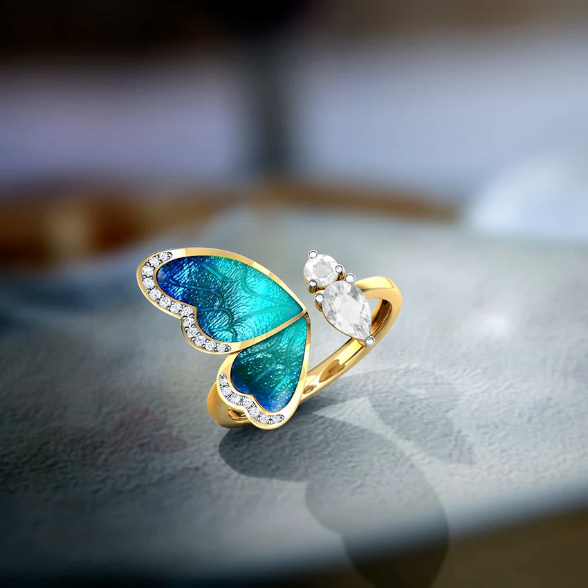ClariaI Adjustable Blue Butterfly Ring