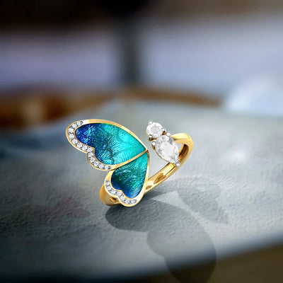 ClariaI Adjustable Blue Butterfly Ring