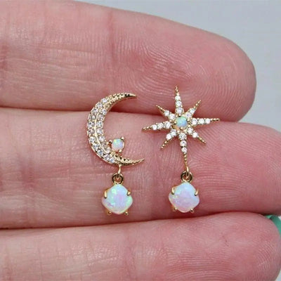 Antique Bloom | Gold & Opal Moon & Star Earrings