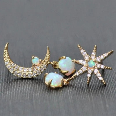 Antique Bloom | Gold & Opal Moon & Star Earrings