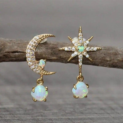 Antique Bloom | Gold & Opal Moon & Star Earrings