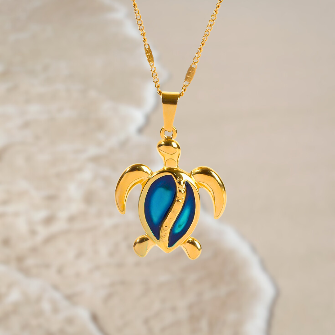 Gilded Shell / Blue Opal Gold Turtle Necklace