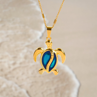 Gilded Shell / Blue Opal Gold Turtle Necklace