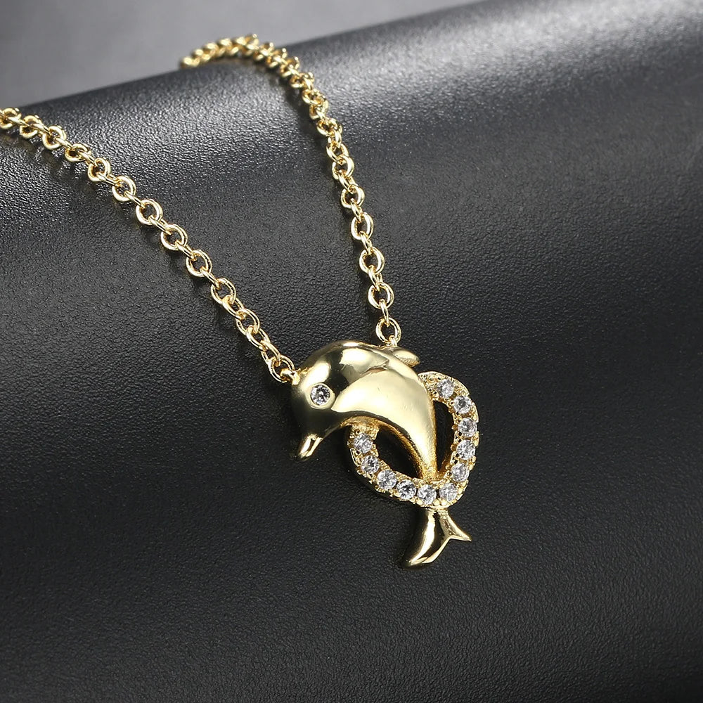 Dolphin Heart I Golden Necklace