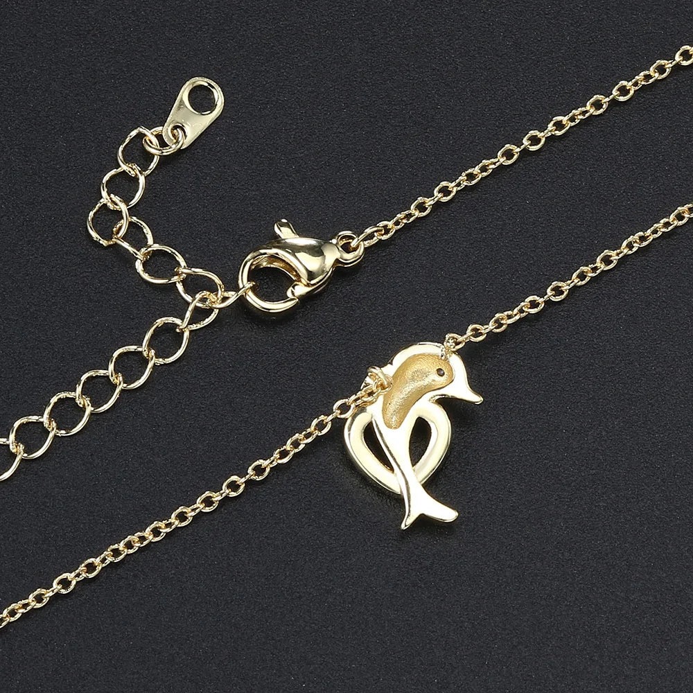 Dolphin Heart I Golden Necklace