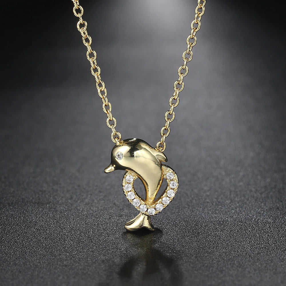 Dolphin Heart I Golden Necklace