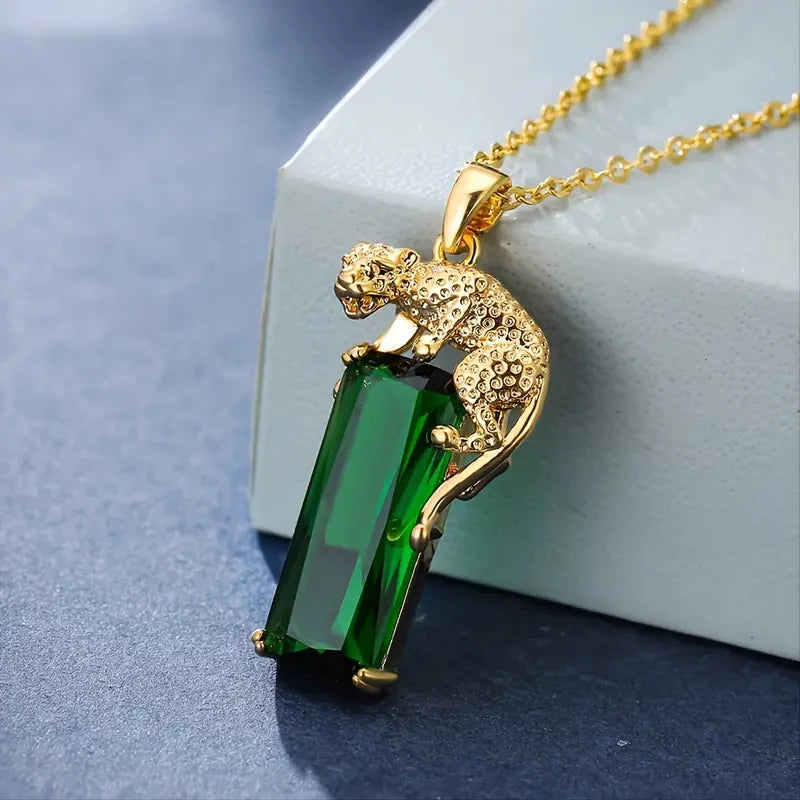 Emerald Prowler I Leopard Pendant Necklace