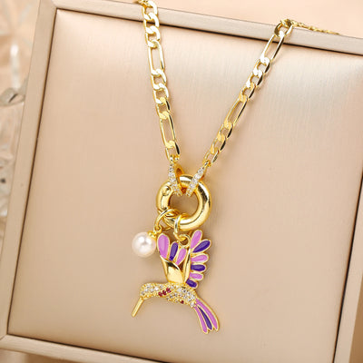 Aurielle | Pearl Bird Charm Necklace