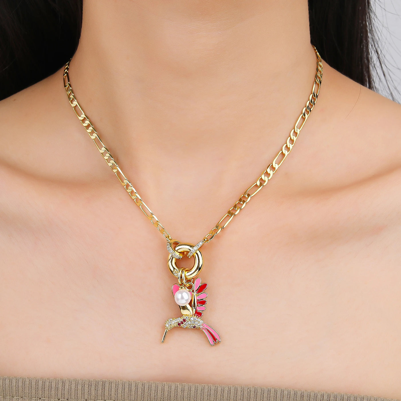 Aurielle | Pearl Bird Charm Necklace