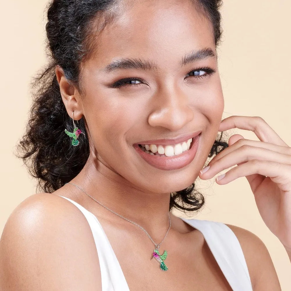 Flutter & Bloom I Colorful Flying Hummingbird Earrings
