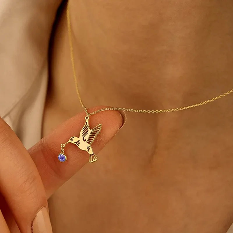 Solena | Birthstone Hummingbird Necklace