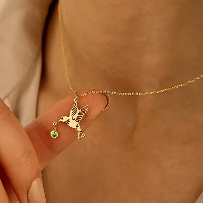 Solena | Birthstone Hummingbird Necklace
