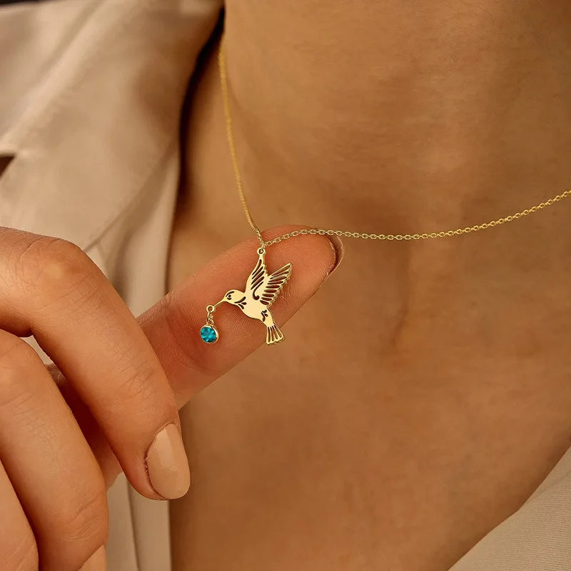 Solena | Birthstone Hummingbird Necklace