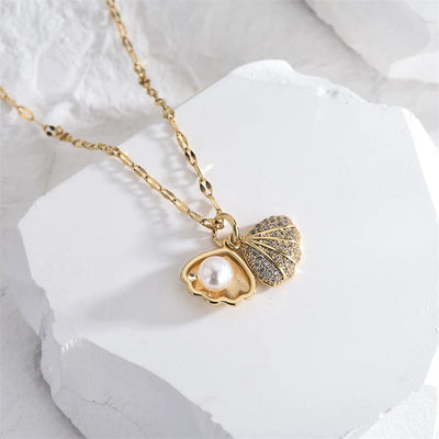 Ocean's Shell I French Shell Pearl Necklace