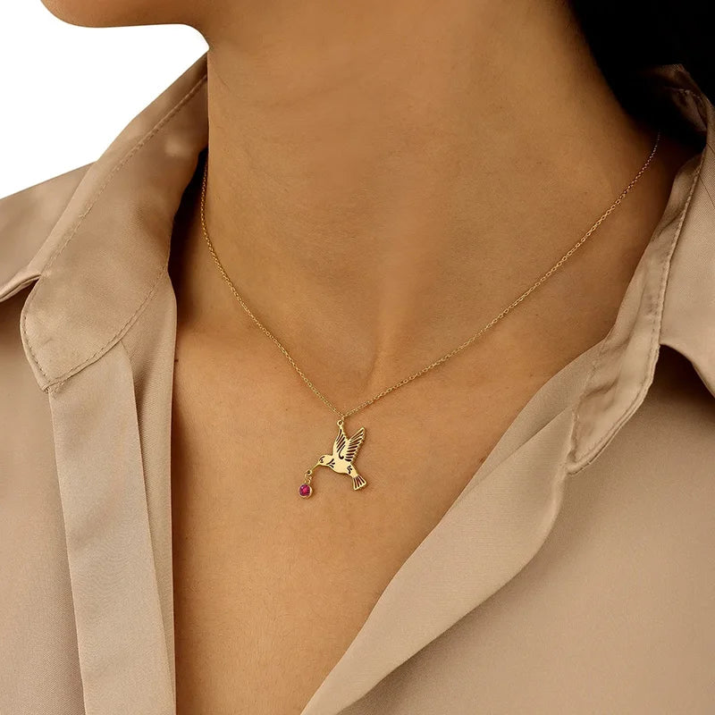 Solena | Birthstone Hummingbird Necklace