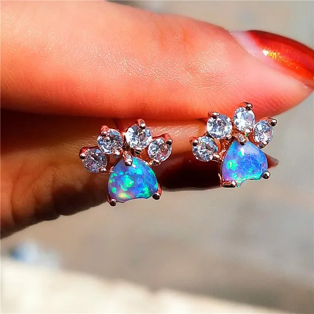 Opal Paws I  Heart Paw Earrings