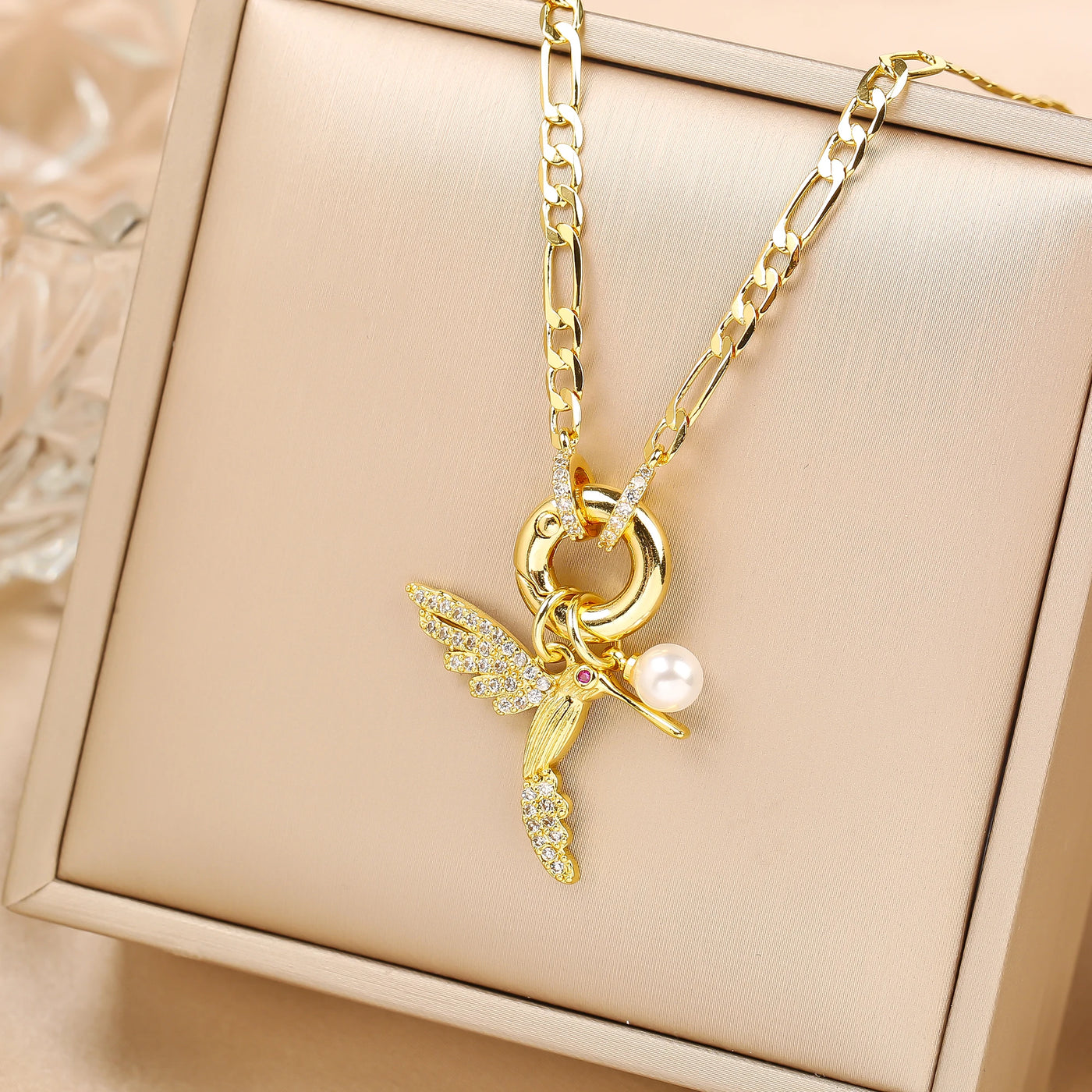 Aurielle | Pearl Bird Charm Necklace