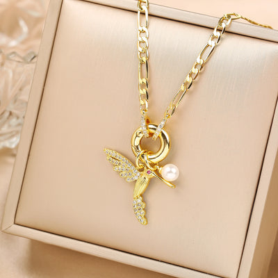 Aurielle | Pearl Bird Charm Necklace