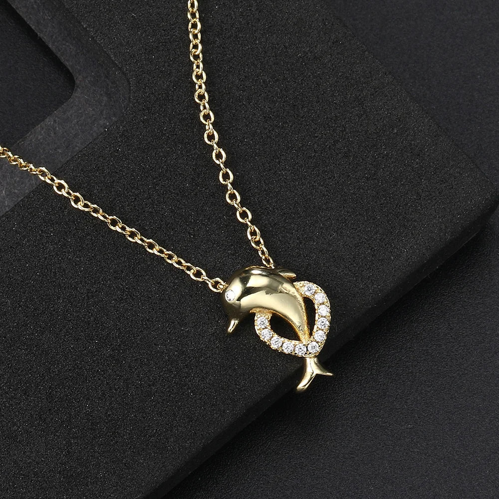 Dolphin Heart I Golden Necklace