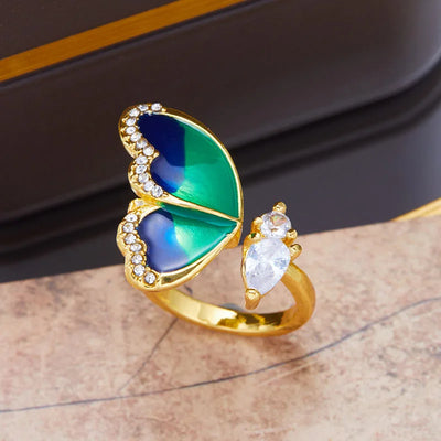 ClariaI Adjustable Blue Butterfly Ring