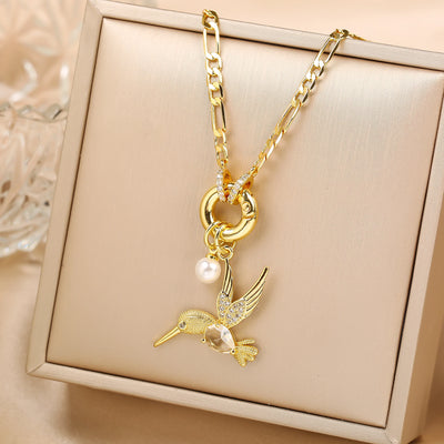 Aurielle | Pearl Bird Charm Necklace
