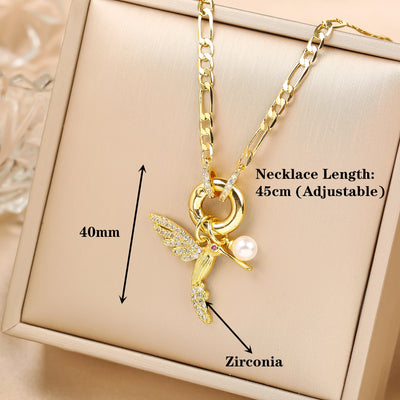 Aurielle | Pearl Bird Charm Necklace