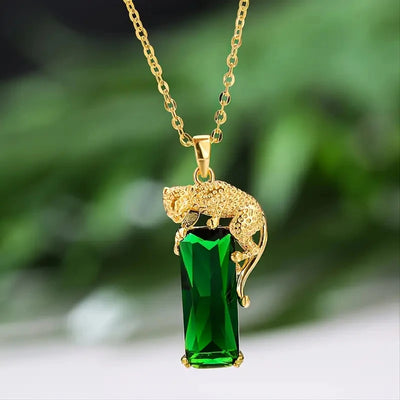 Emerald Prowler I Leopard Pendant Necklace