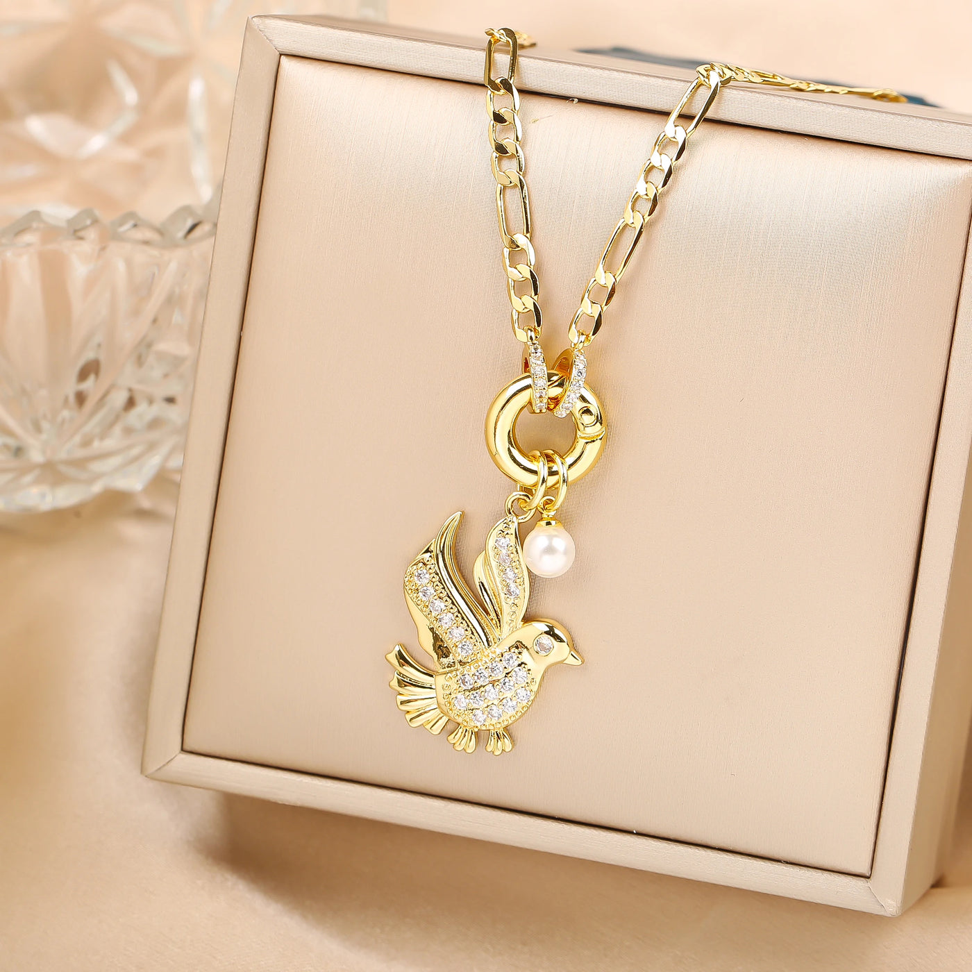 Aurielle | Pearl Bird Charm Necklace