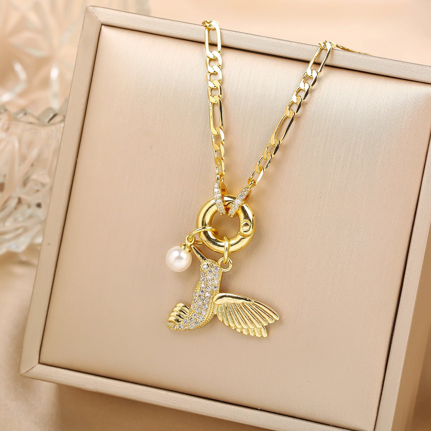 Aurielle | Pearl Bird Charm Necklace