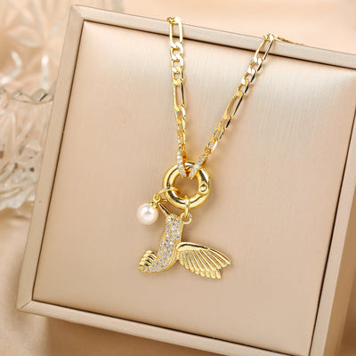 Aurielle | Pearl Bird Charm Necklace