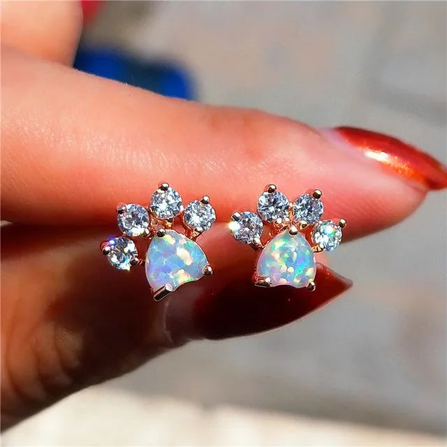 Opal Paws I  Heart Paw Earrings