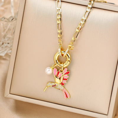 Aurielle | Pearl Bird Charm Necklace