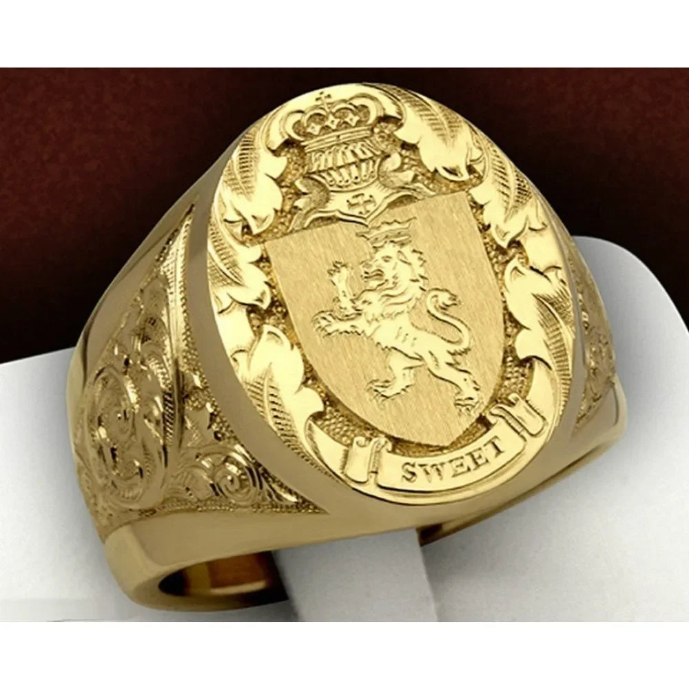 Crest of Valor I Crown Lion Ring