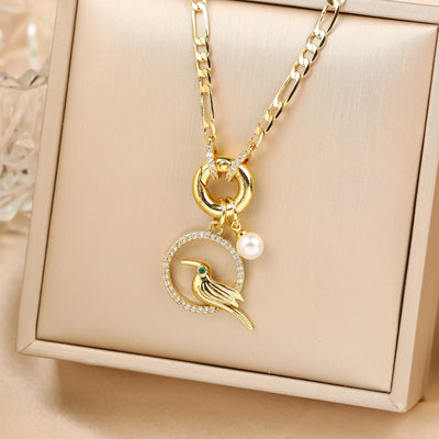 Aurielle | Pearl Bird Charm Necklace
