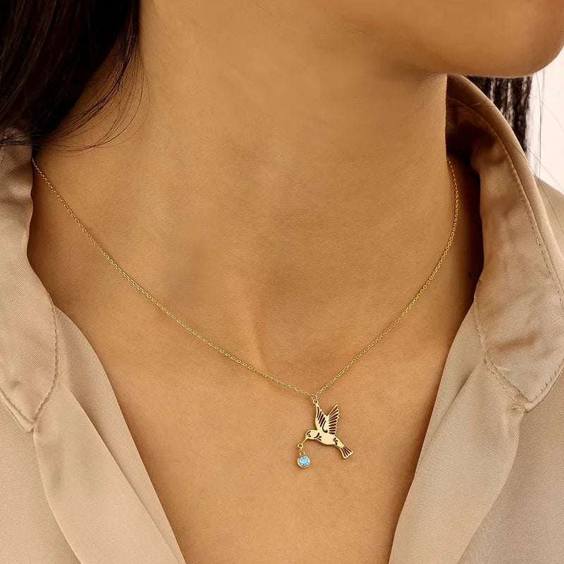 Solena | Birthstone Hummingbird Necklace